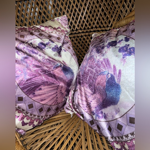 2 Velvet Pink & Purple Colored Peacock Boho Mendella Throw Pillows Decor New - Picture 5 of 13